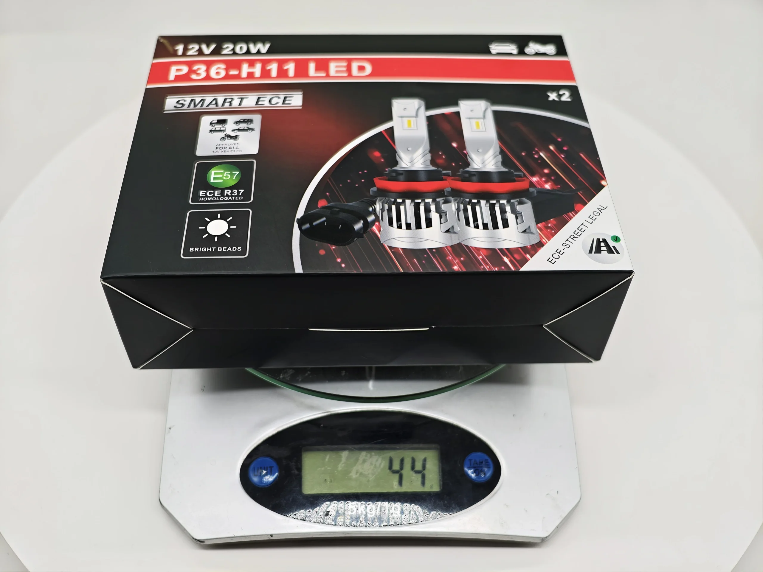 Luxfighter P36-H11 LEDr empty package weight measurement