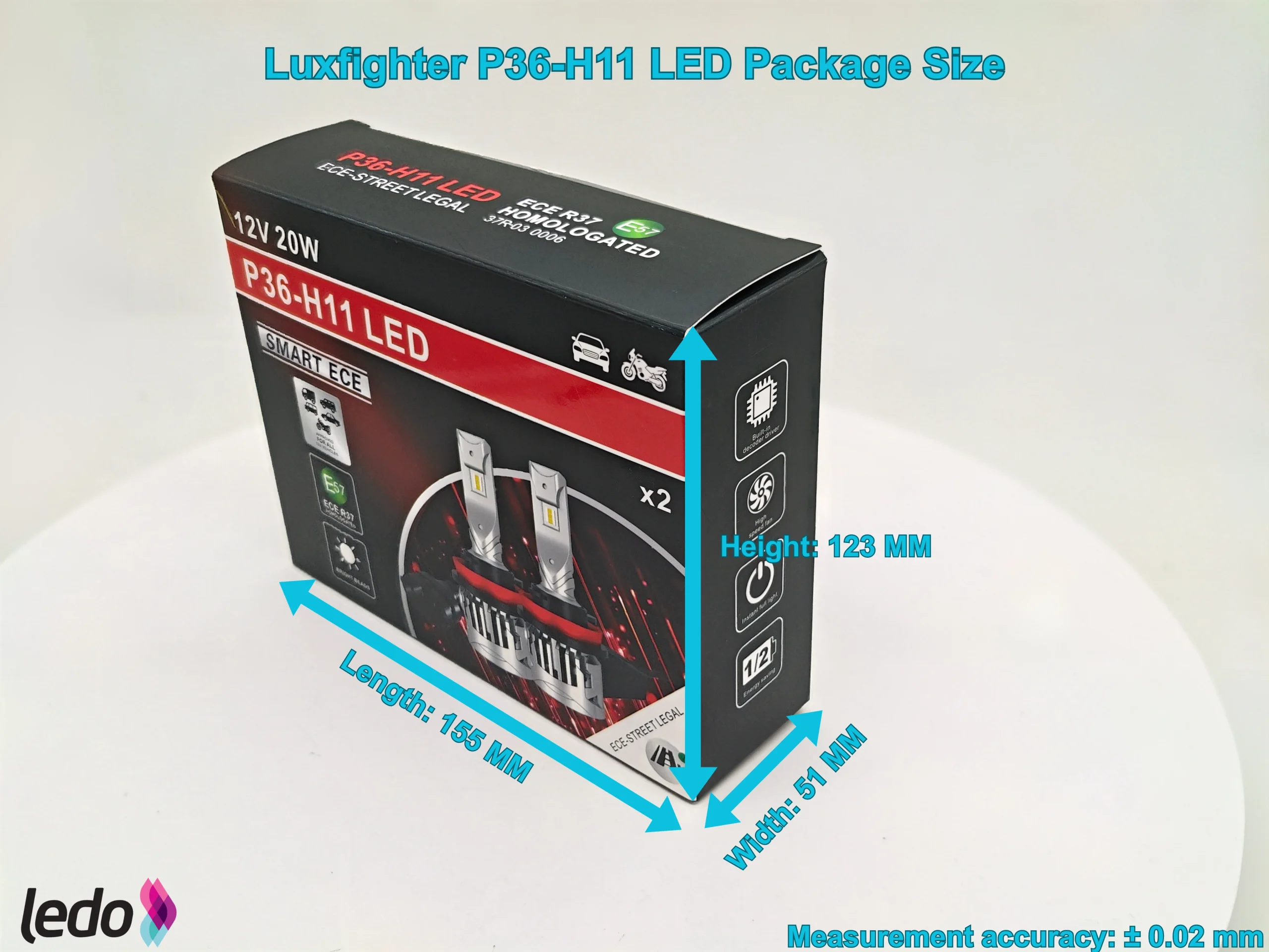 Luxfighter P36-H11 LEDr package dimension measurement