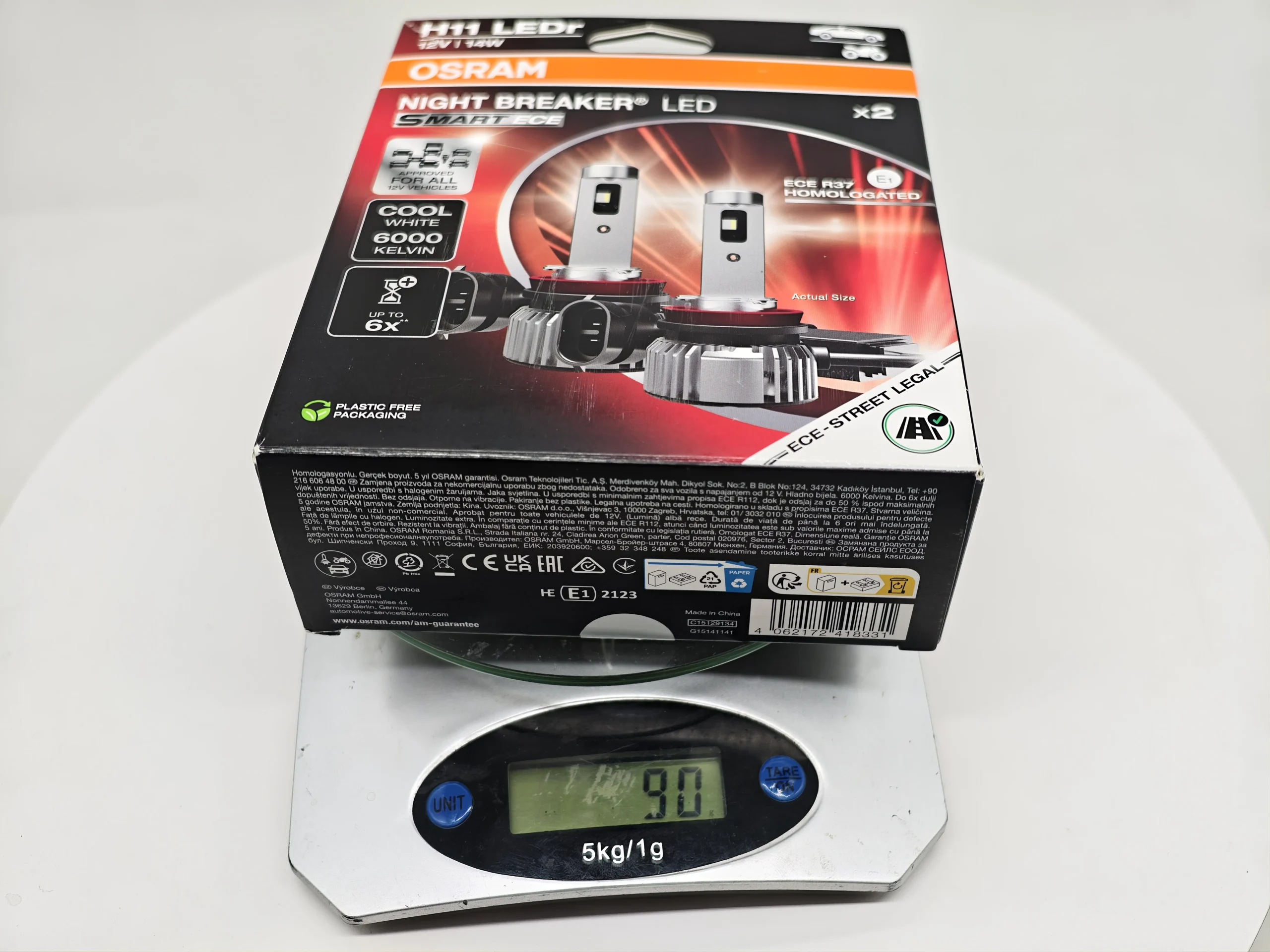 OSRAM Night Breaker LED Smart ECE H11 empty package weight measurement